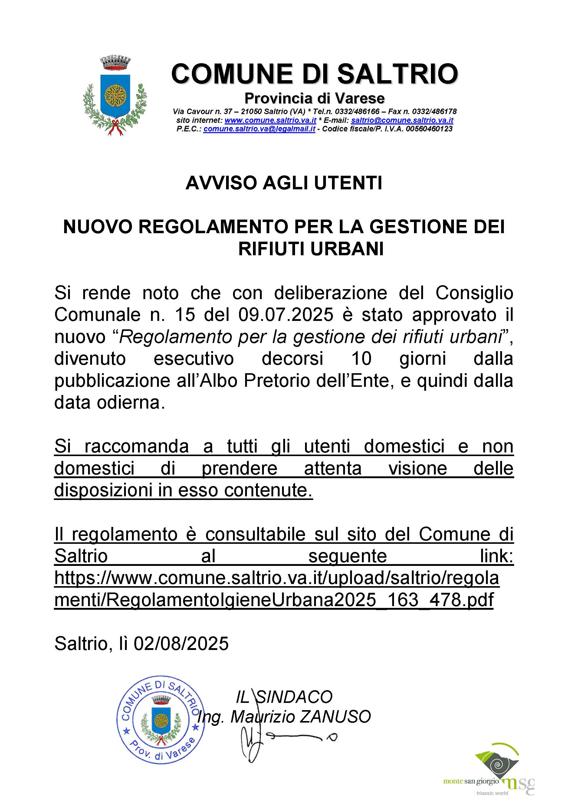 Nuovo regolamento per la gestione dei rifiuti urbani