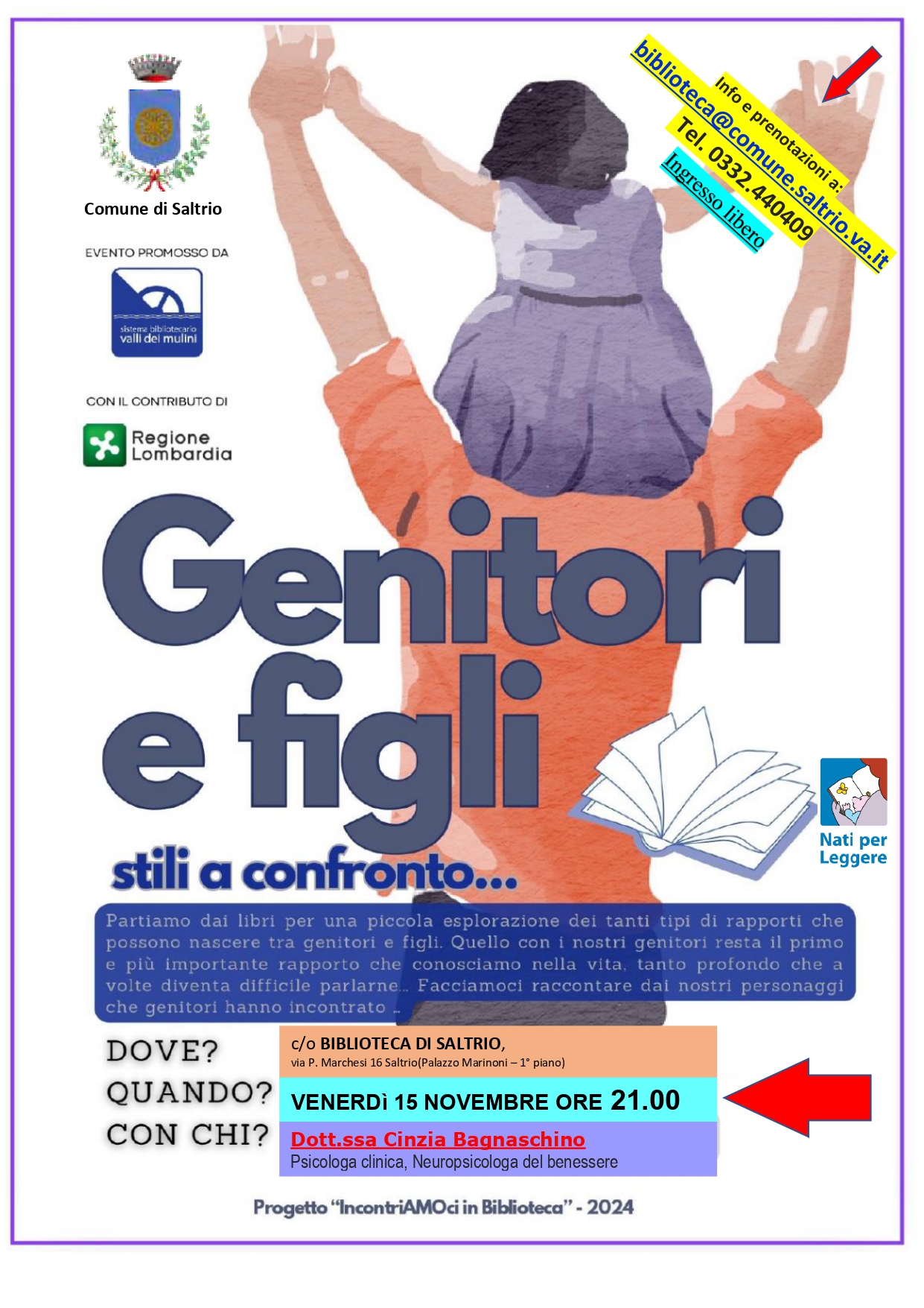 GENITORI E FIGLI: STILI A CONFRONTO. Venerdi 15 novembre h. 21.00