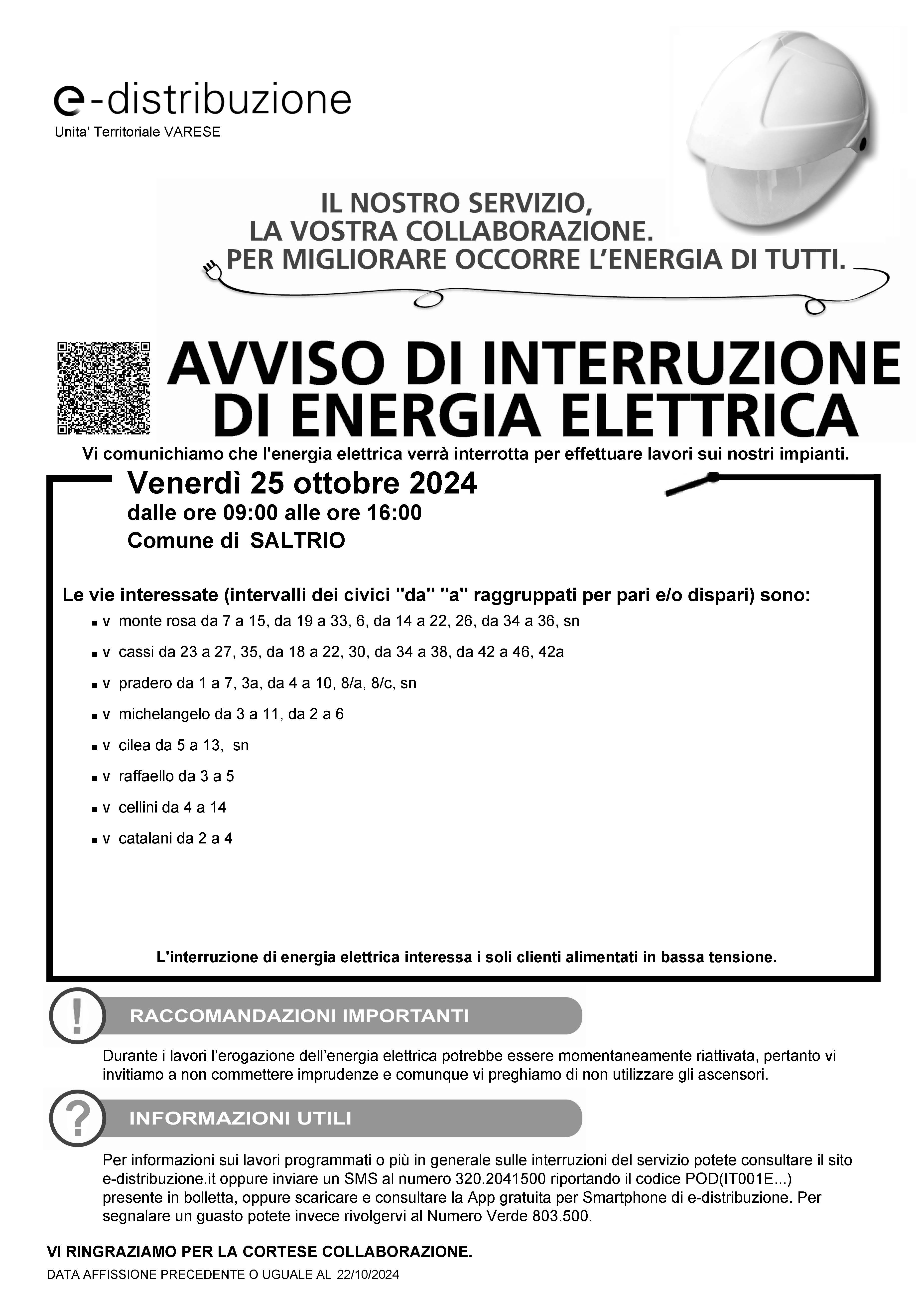 Avviso di interruzione di energia elettrica