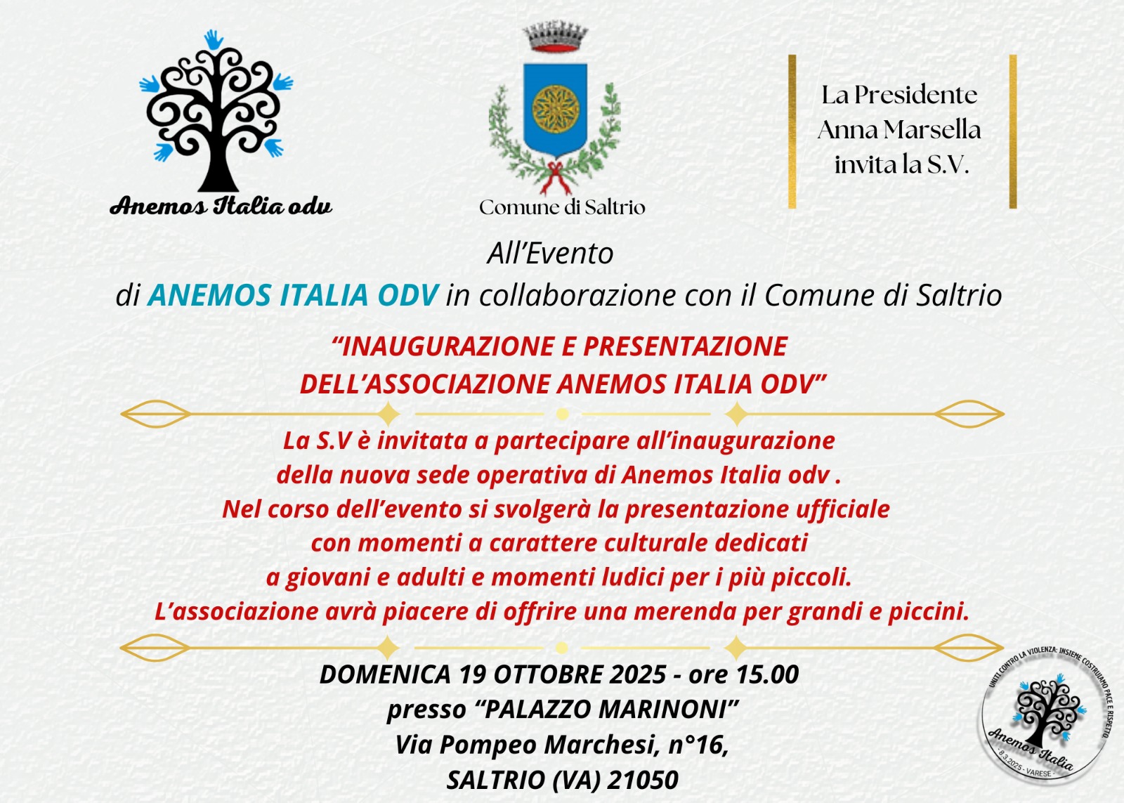 Inaugurazione e presentazione dell'Associazione Anemos Italia ODV