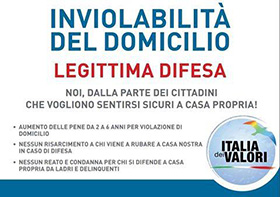 RACCOLTA FIRME PER REFERENDUM 'INVIOLABILITA' DEL DOMICILIO LEGITTIMA DIFESA'